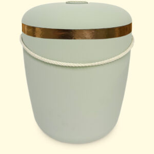 Green urn whit golden ribbon