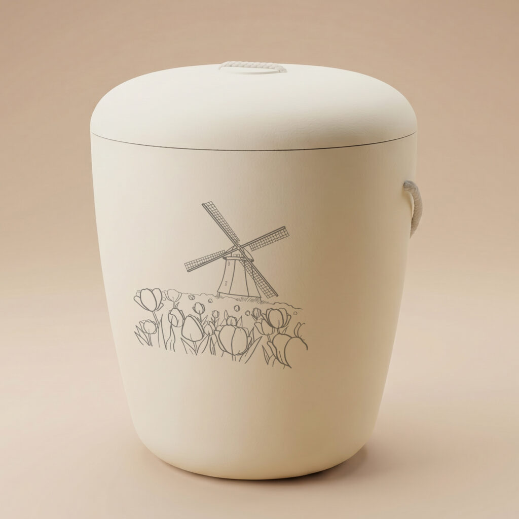 Aure biodegradable urn with windmill engraving in pale yellow by UrnBT
