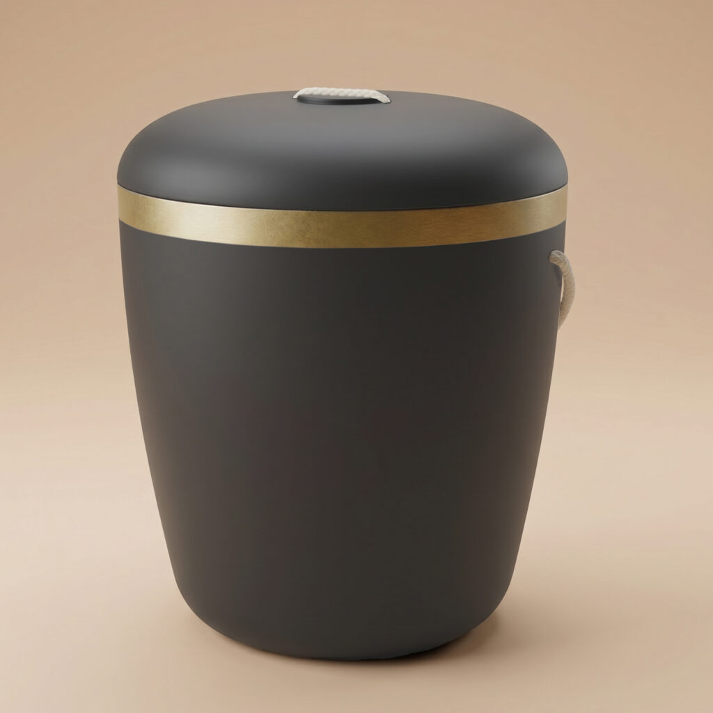 Kuutamo biodegradable urn with ribbon in black by UrnBT