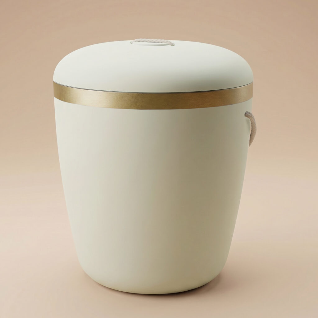 Leino biodegradable urn with ribbon in light green by UrnBT