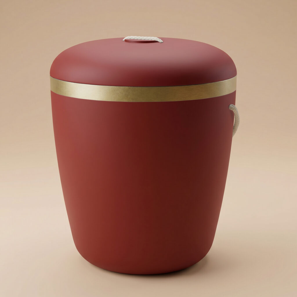 Miela biodegradable urn with ribbon in deep red by UrnBT