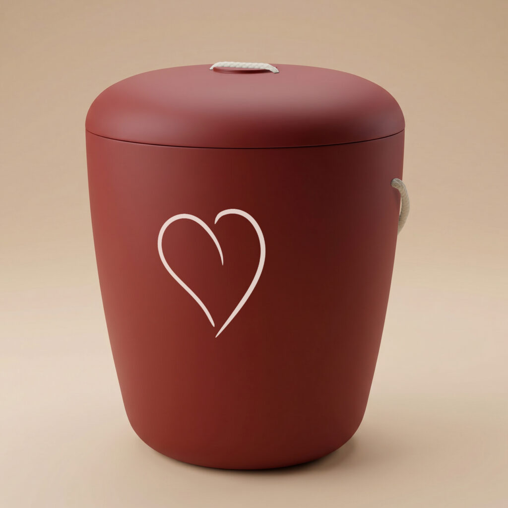 Miela biodegradable urn with heart engraving in deep red by UrnBT