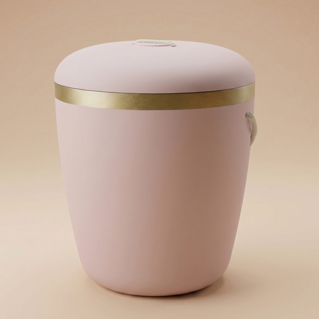 Pioni biodegradable urn with ribbon in light pink by UrnBT