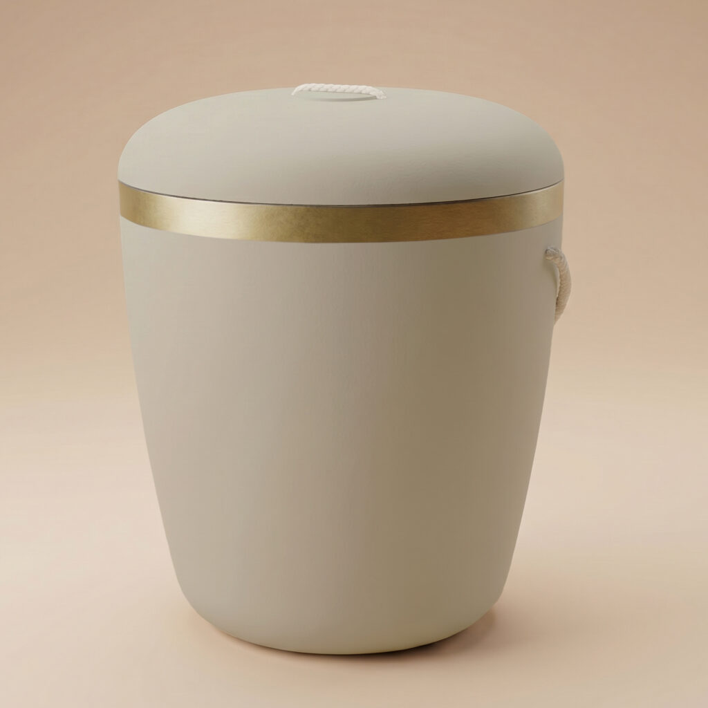 Saro biodegradable urn with ribbon in beige by UrnBT