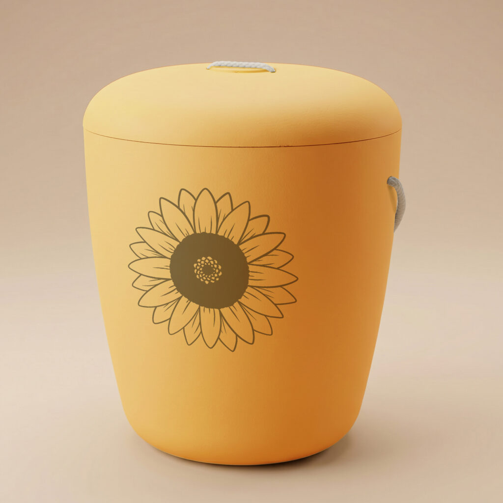 Sola biodegradable urn with sunflower engraving in yellow by UrnBT