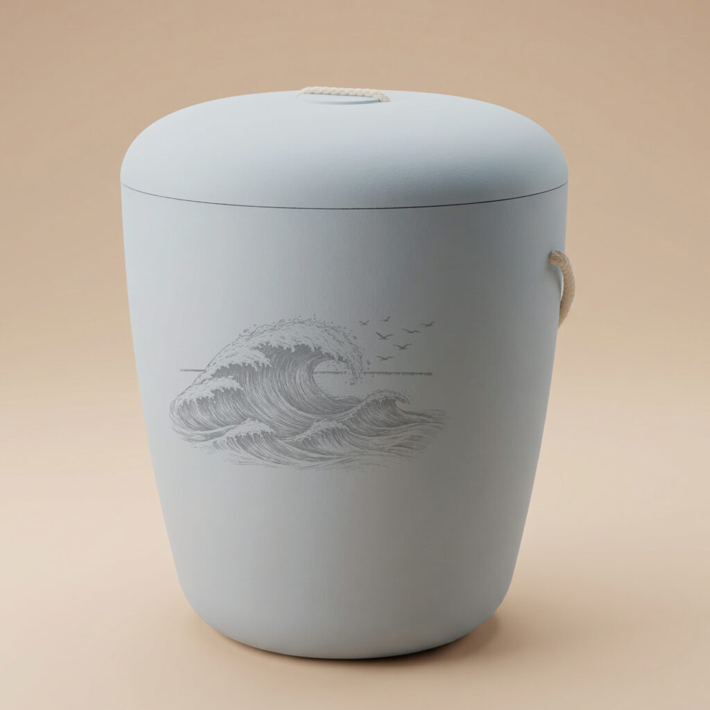 Unti biodegradable urn with waves engraving in light blue by UrnBT