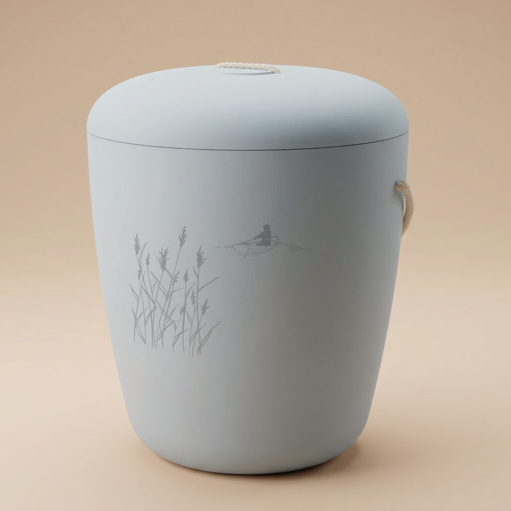Unti biodegradable urn with reeds engraving in light blue by UrnBT