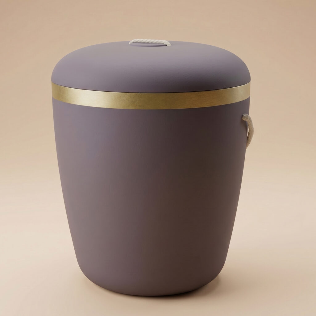 Valto biodegradable urn with ribbon in purple by UrnBT